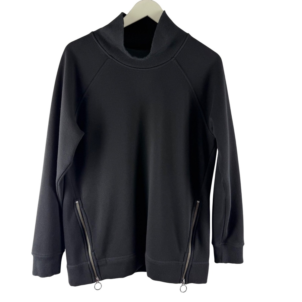 Athleta Womens Black Mock Neck‎ Side Zip Fleece Sweatshirt Sz S Athleisure Cozy
